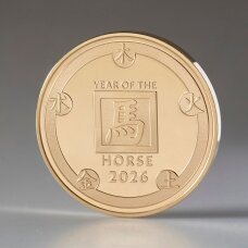 2026-ųjų metų šeimininkui Ugniniam arkliui skirtas paauksuotas medalis