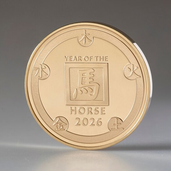 2026-ųjų metų šeimininkui Ugniniam arkliui skirtas paauksuotas medalis 1