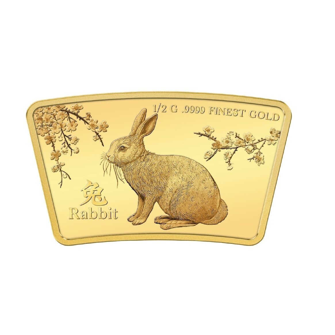 Kiškio metams skirta auksinė vėduoklės formos moneta