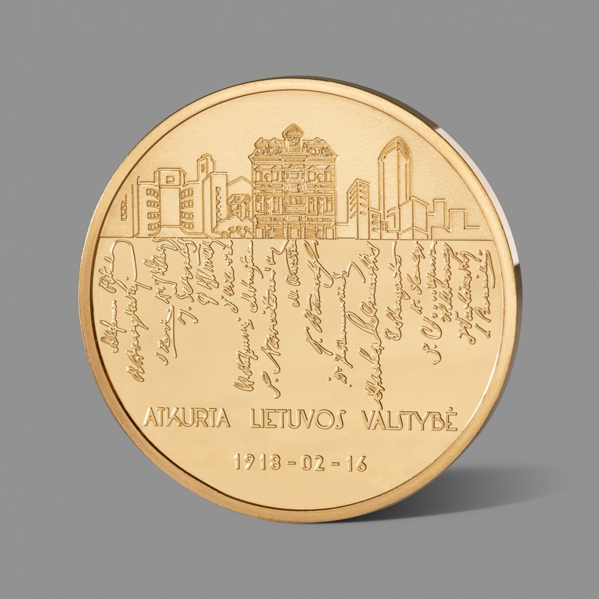 Lietuvos valstybės atkūrimui skirtas paauksuotas medalis