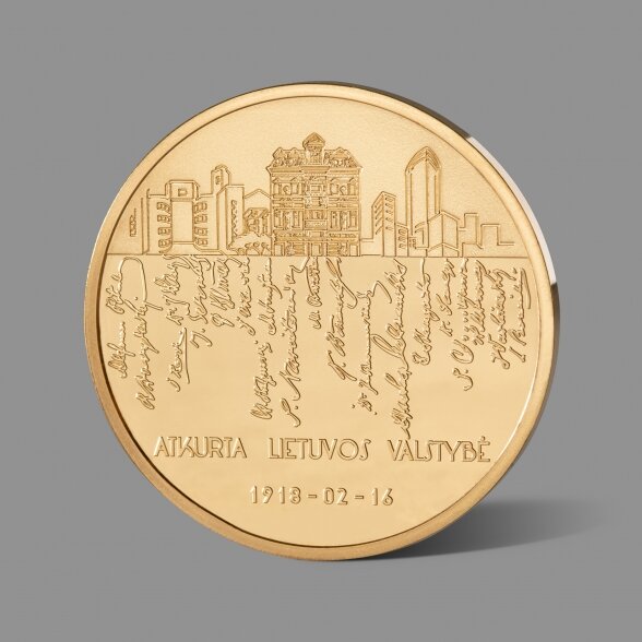 Lietuvos valstybės atkūrimui skirtas paauksuotas medalis