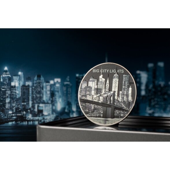 Sidabro moneta naktiniam Niujorko rajonui Manhatanui 2