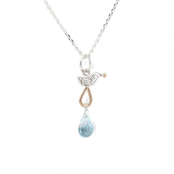 Pakabutis ,,Skaidrus gyvybės lašas" su aukso detalėmis ir deimantu