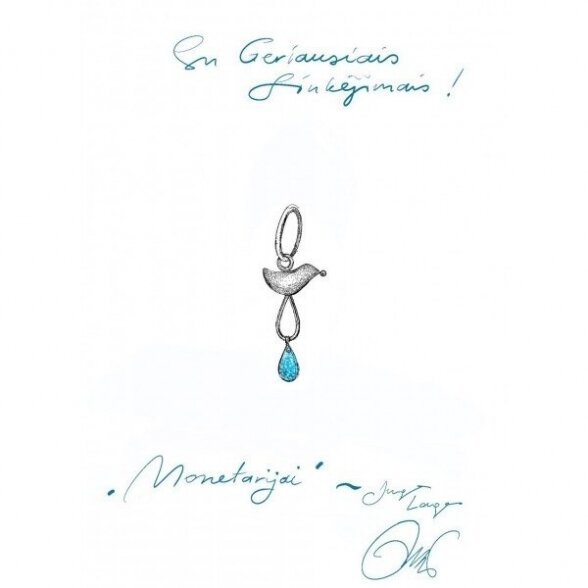 Pakabutis ,,Skaidrus gyvybės lašas" su aukso detalėmis ir deimantu 1