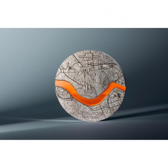 Seului dedikuota sidabro moneta su spalvotu stiklo gabalėliu iš Tiffany Art Metropolis serijos 2