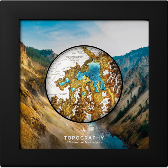 Sidabrinė spalvomis puošta moneta, imituojanti Jeloustouną 6