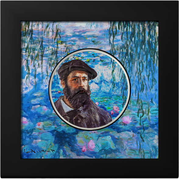 Spalvomis dengta sidabro moneta su Claude Monet kūryba 2