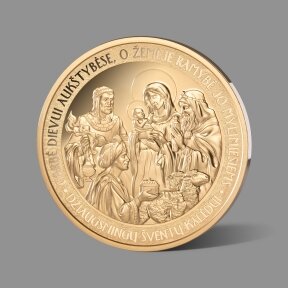 Šv. Kalėdoms ir prakartėlei skirtas paauksuotas medalis