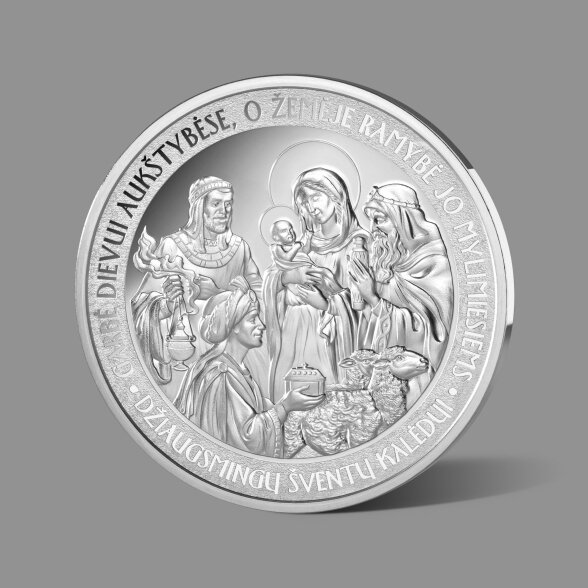 Šv. Kalėdoms ir prakartėlei skirtas gryno sidabro medalis